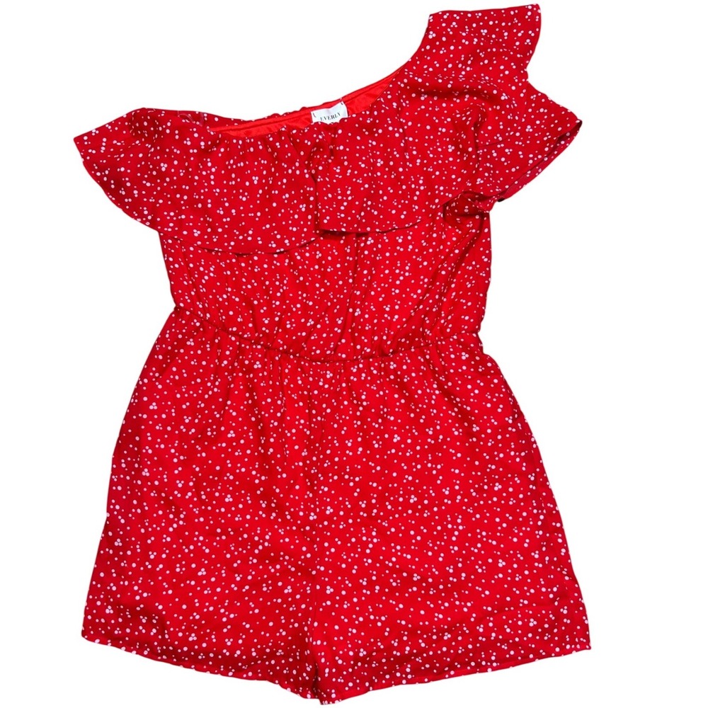 NEW Everly Red Polka Dot One Shoulder Ruffle Romper Small Francesca's R1005F
